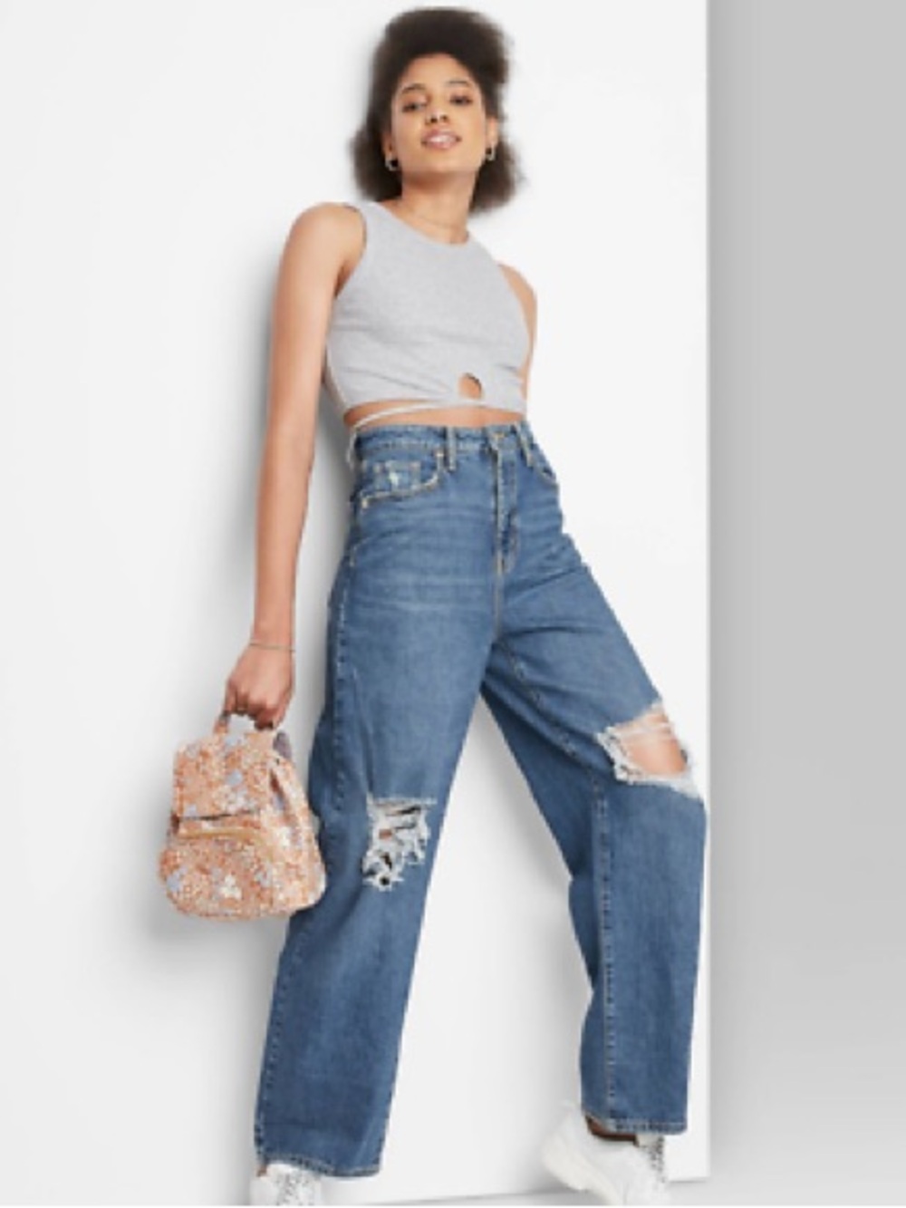 Wild Fable Super High Rise Straight Button-fly Distressed Baggy Jeans Size 17